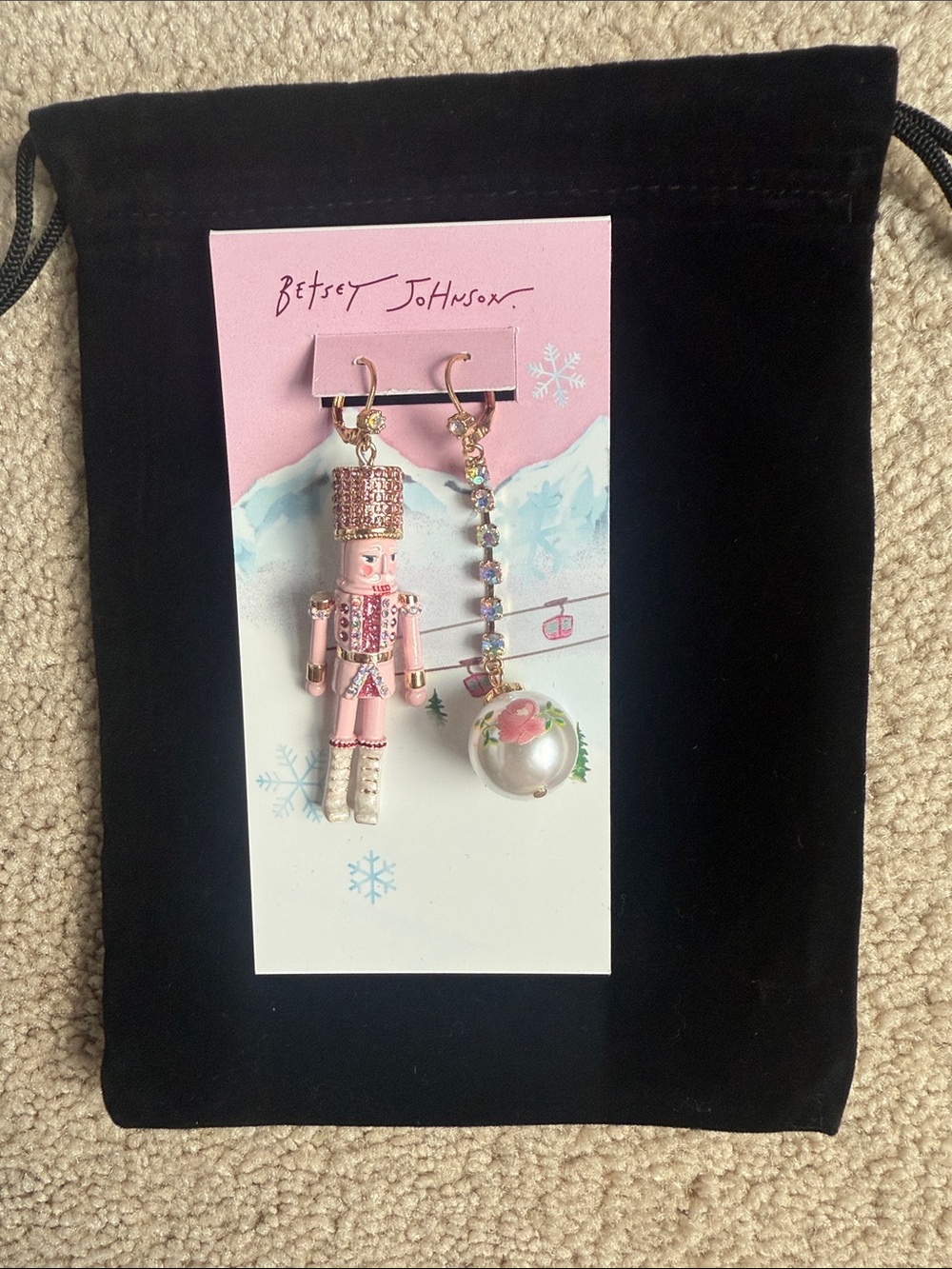Betsey Johnson Pink Nutcracker Charm Mix and Match Drop Earrings